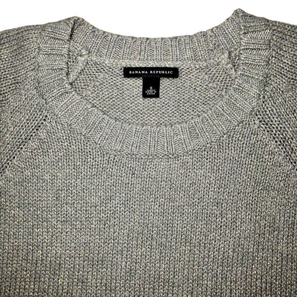 Banana Republic Merino Wool Blend Metallic Sweater in Grey/Gold Women’s S - Picture 2 of 9